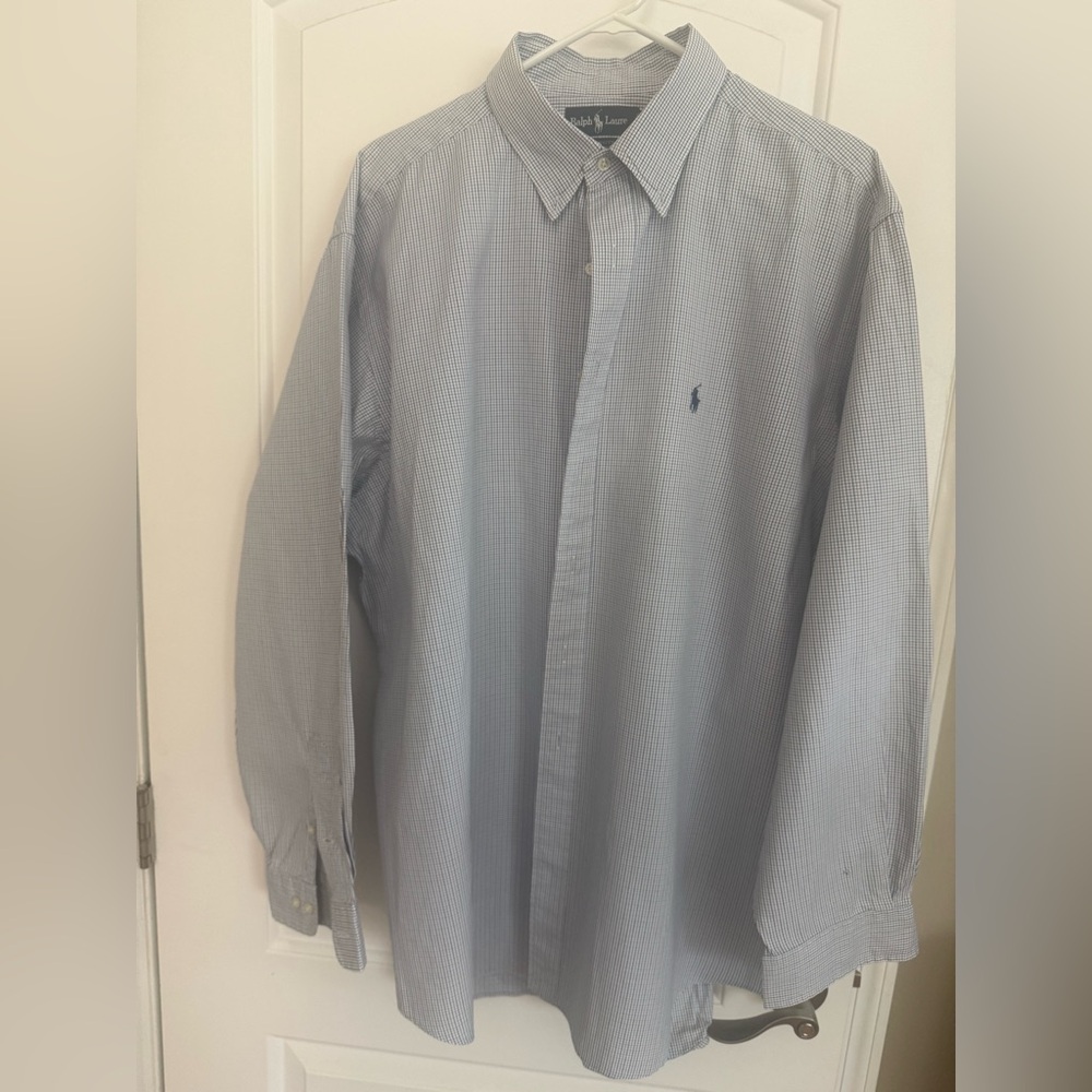 Polo by Ralph Lauren Men's Light Blue Checkered Dress Shirt sz 18 36/37